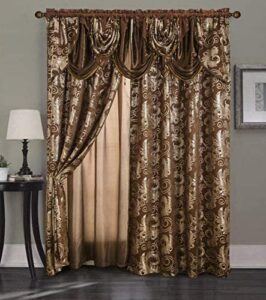 Golden Rugs Jacquard Luxury Curtain Set (Brown)