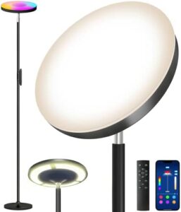 Lámpara de pie LED regulable con aplicación inteligente.