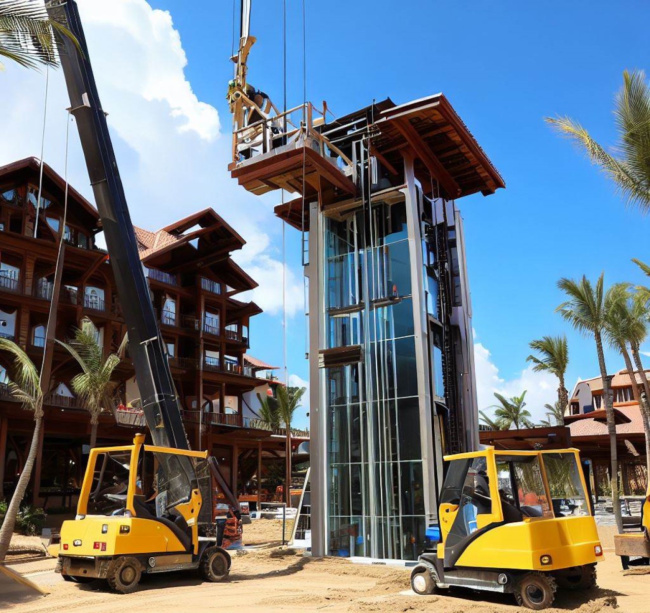 Instalación de un resort con ascensores para los huespedes