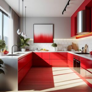 ntensity of the color adds vibrancy and personality to the kitchen